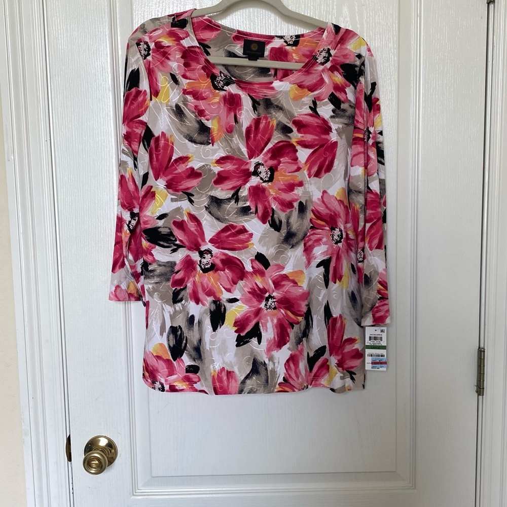 JM Collection Pink 3/4 Sleeve Relaxed Blouse